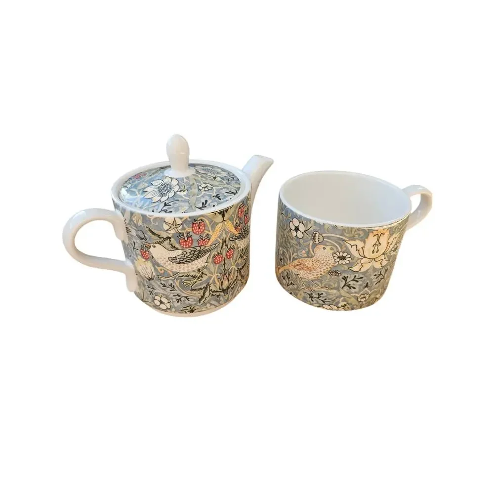 Spode Morris & Co Strawberry Thief Tea For One Teapot Mug Set Porcelain Boxed